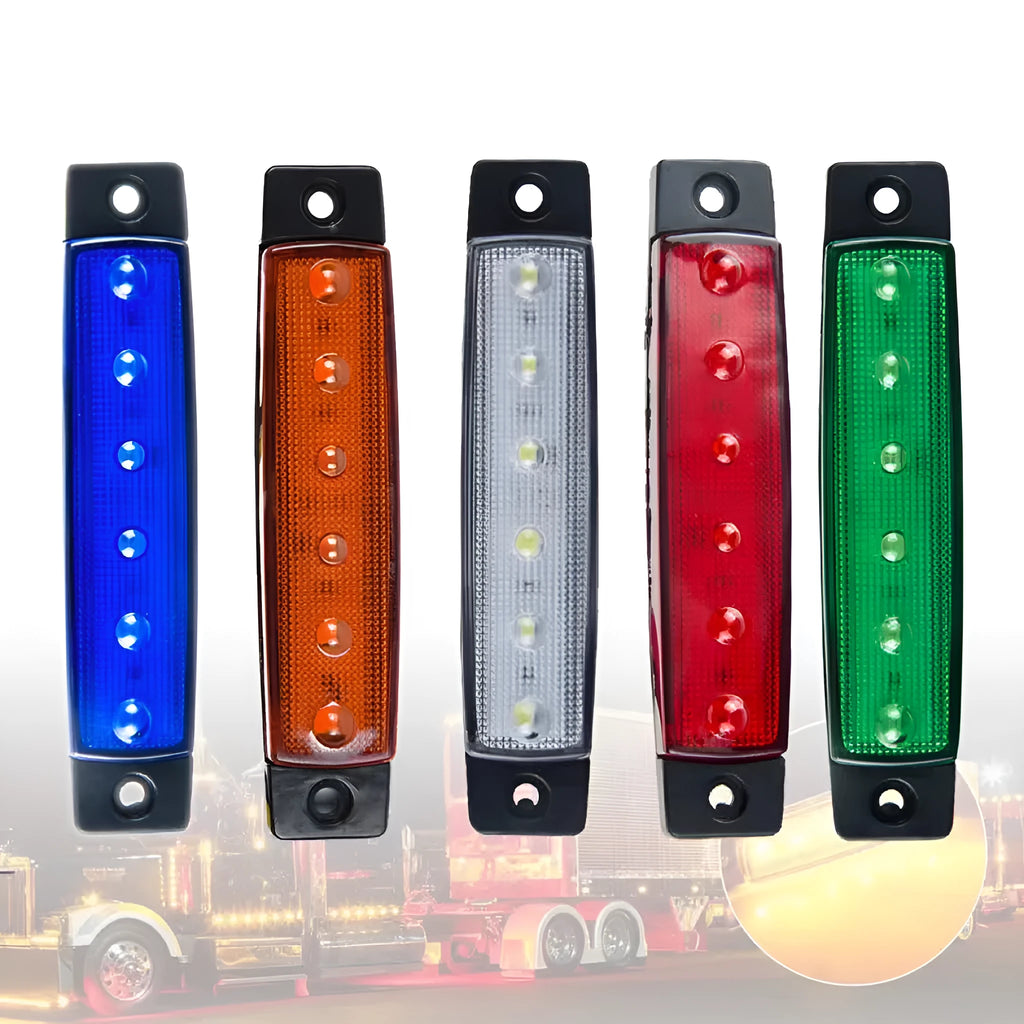 Compact rectangular trailer side marker light with LED, shown in one of five colour options.
