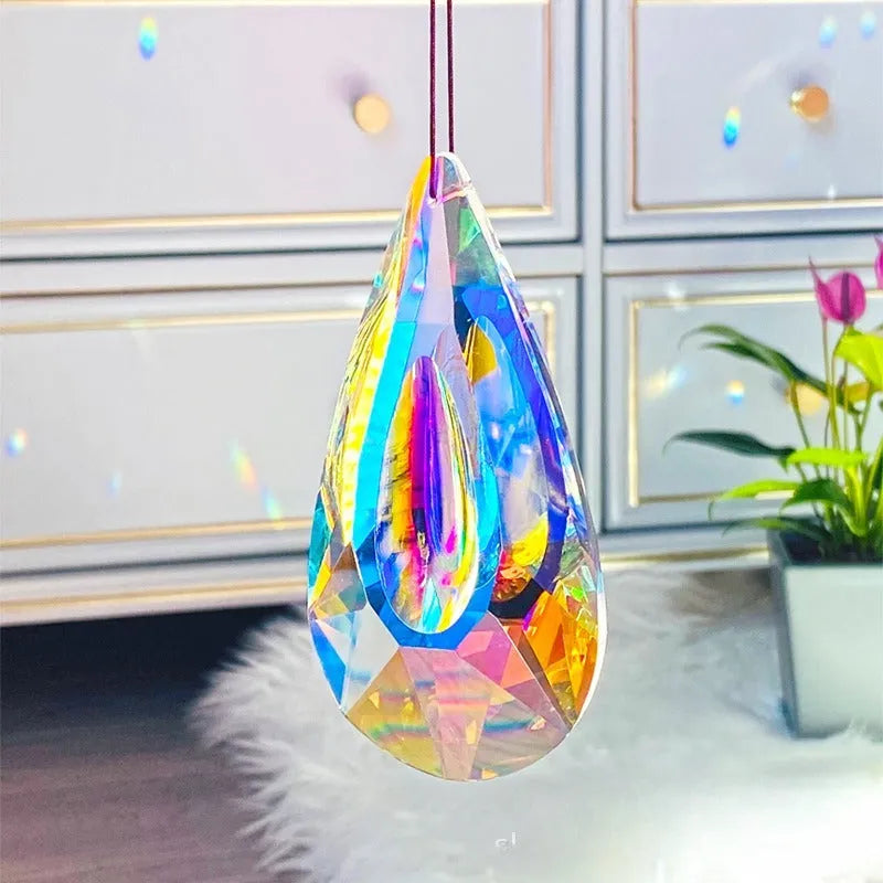 Rainbow electroplated crystal pendant decoration for Christmas tree or garden display with light catching properties