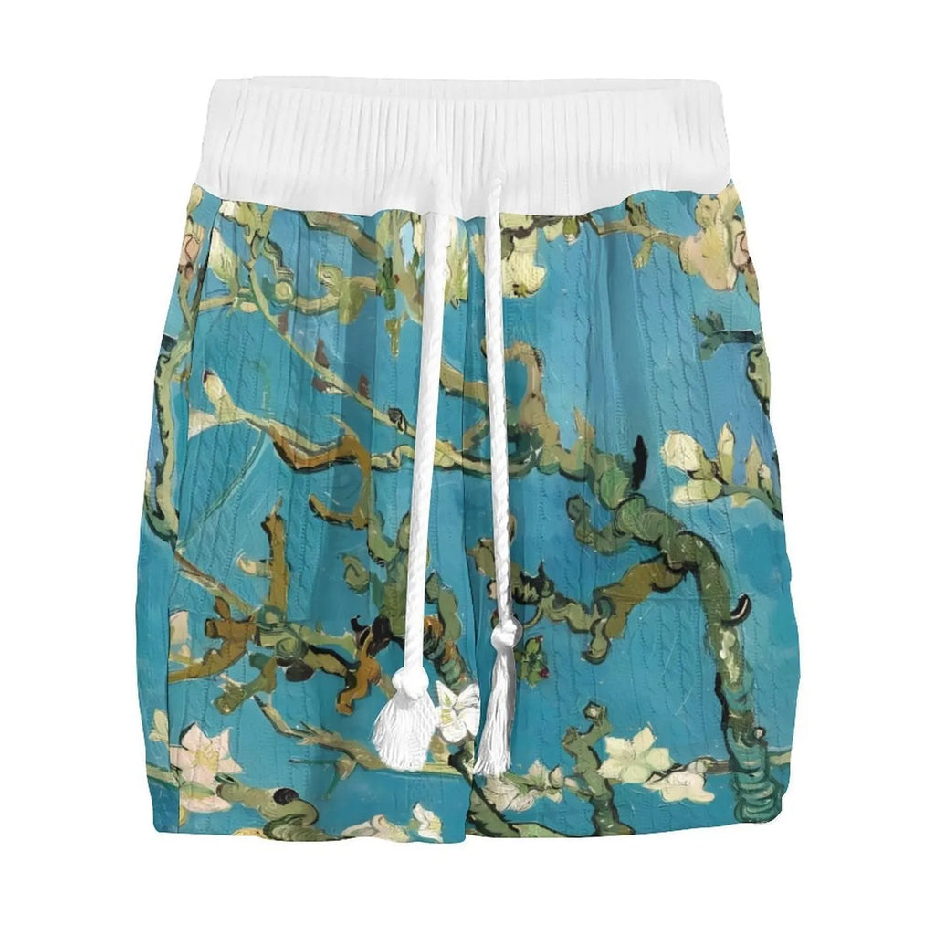 Men's peacock blue 3D printed polyester shorts suit with T-shirt top and matching knitted leisure shorts