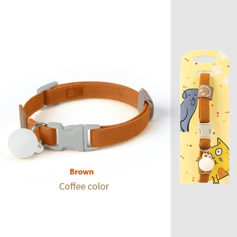 Small dog wearing high elasticity polyester pet collar in yellow colour