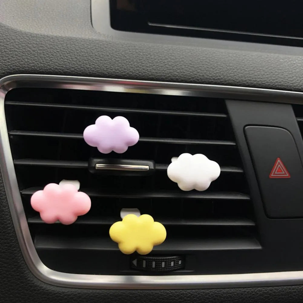 Resin car fragrance clip with cartoon cloud design in six colour options