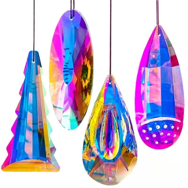 Rainbow electroplated crystal pendant decoration for Christmas tree or garden display with light catching properties