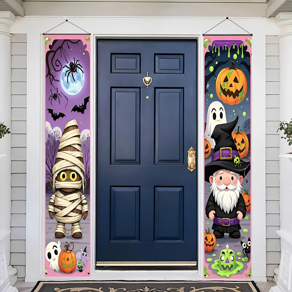 Halloween couplet hanging flag decorations measuring 30x180cm made from polyester material