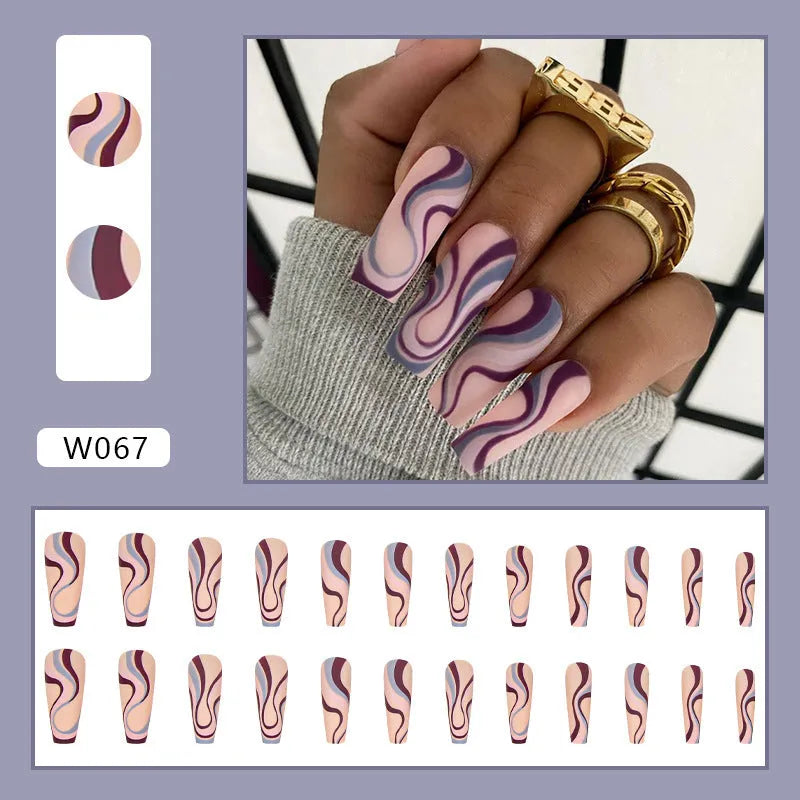 Ballet wave line detachable nail stickers with jelly glue tubes in decorative packaging