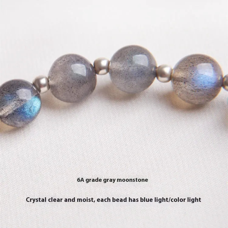 Women's 925 silver bracelet with 7.5mm grey moonlight crystal and honeysuckle charm