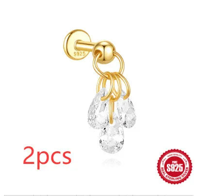 S925 sterling silver geometric star earrings with moon diamond embed in gold colour