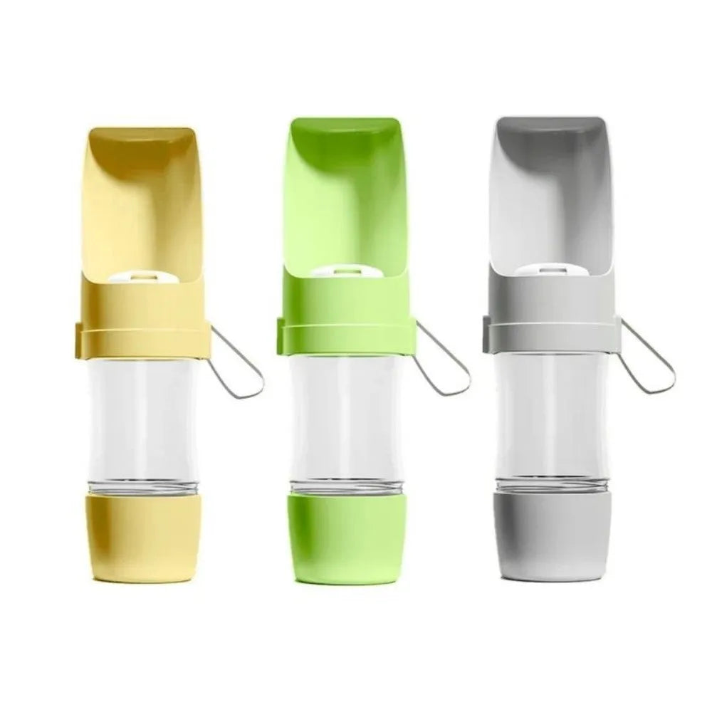 2-in-1 dog travel drink bottle with foldable bowl, 450ml, PP, approx. 9 x 28cm, Gray Green Pink Yellow