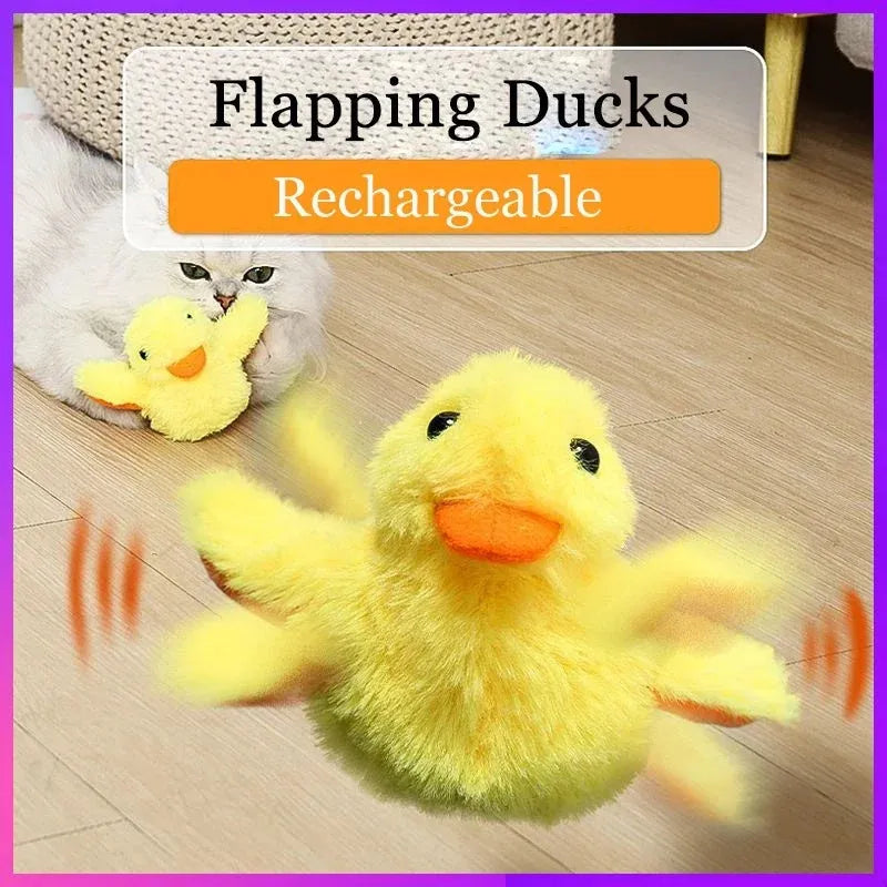 Yellow flapping duck interactive cat toy with removable plush cover and USB charging cable