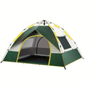 Dark green automatic quick-open camping tent for 3-4 people with glass fibre poles and storage bag
