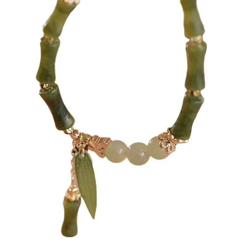 Chinese style bamboo leaf glass bracelet for women with manual craftsmanship