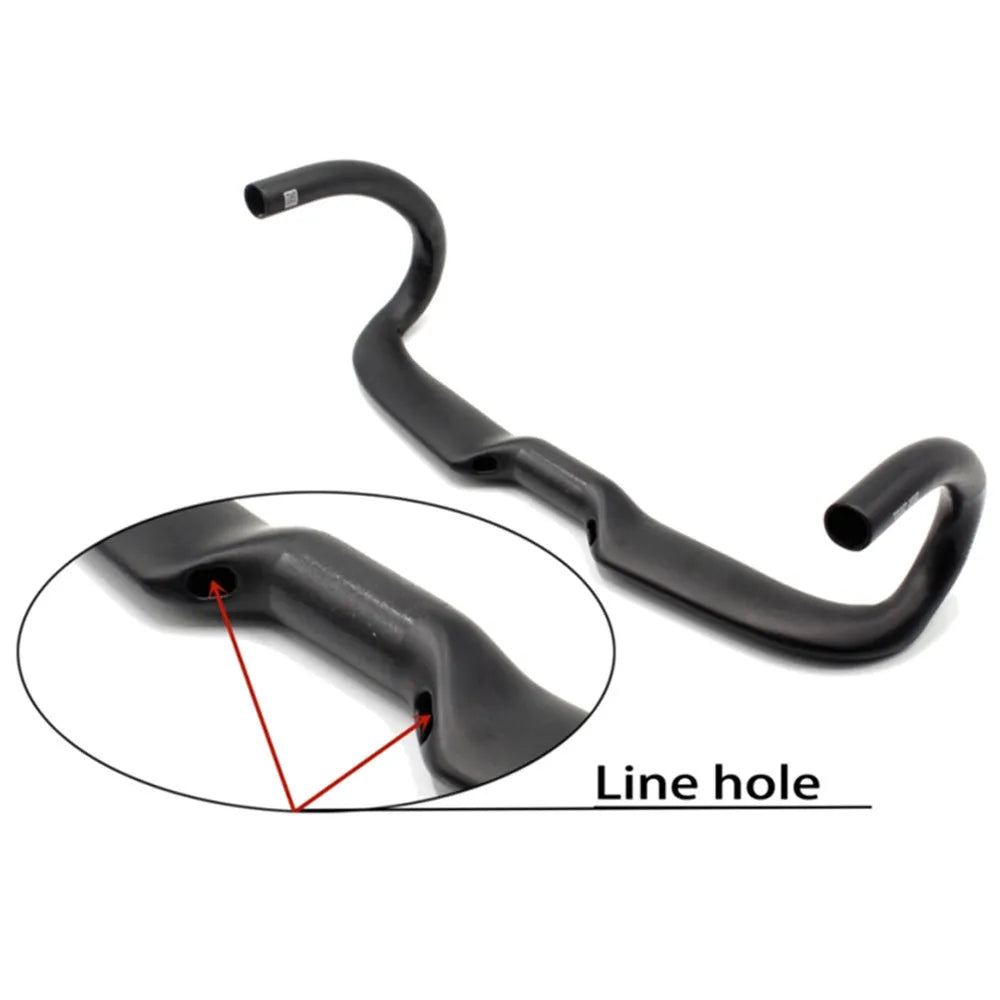 Wei Bike matt carbon fibre road bike handlebar with a 20-degree bent, shown in a neutral position.