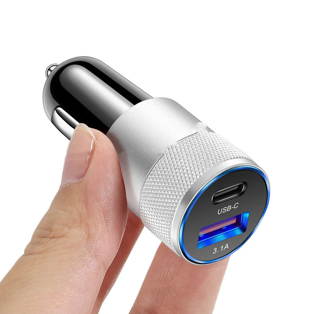 Aluminium alloy 12V car charger with ABS casing in black or black silver finish