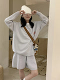 Women's knitted sweater shorts suit two-piece set with animal embroidery in imitation cashmere fabric