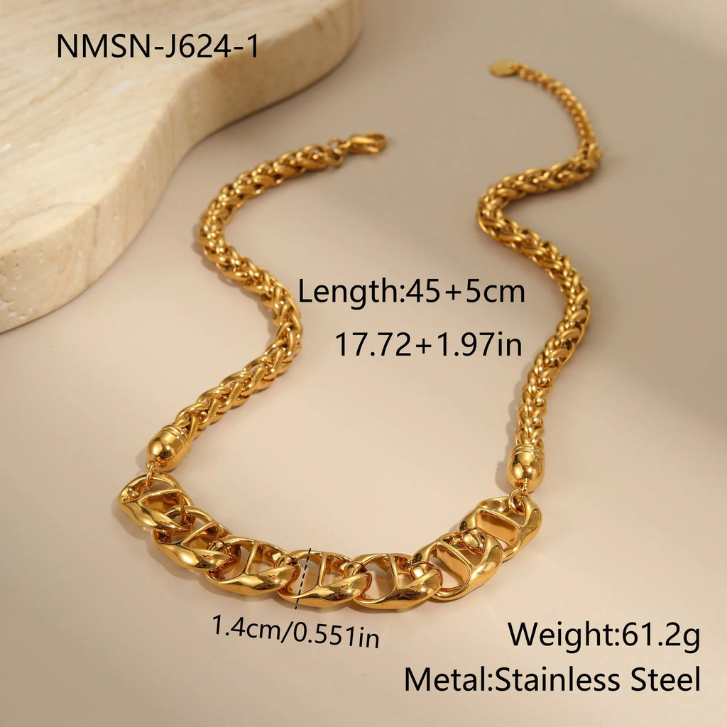 Gold plated stainless steel geometric pendant necklace for women on a chain.