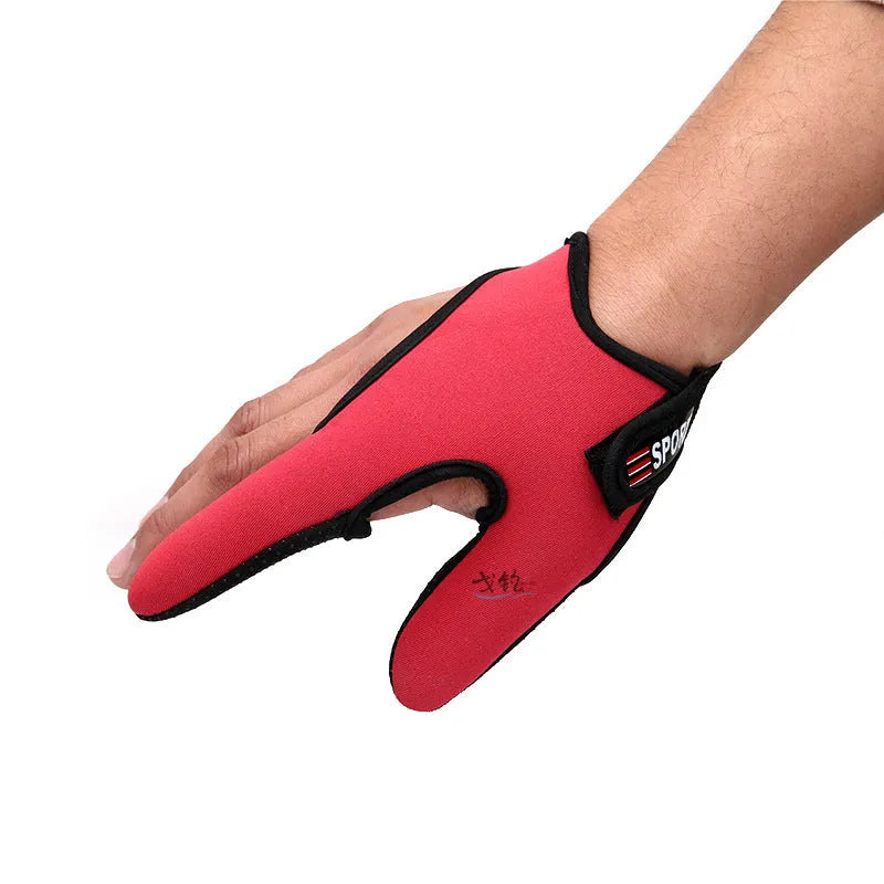 A single two-finger fishing glove showing the blue diving cloth back and light grey microfibre palm.
