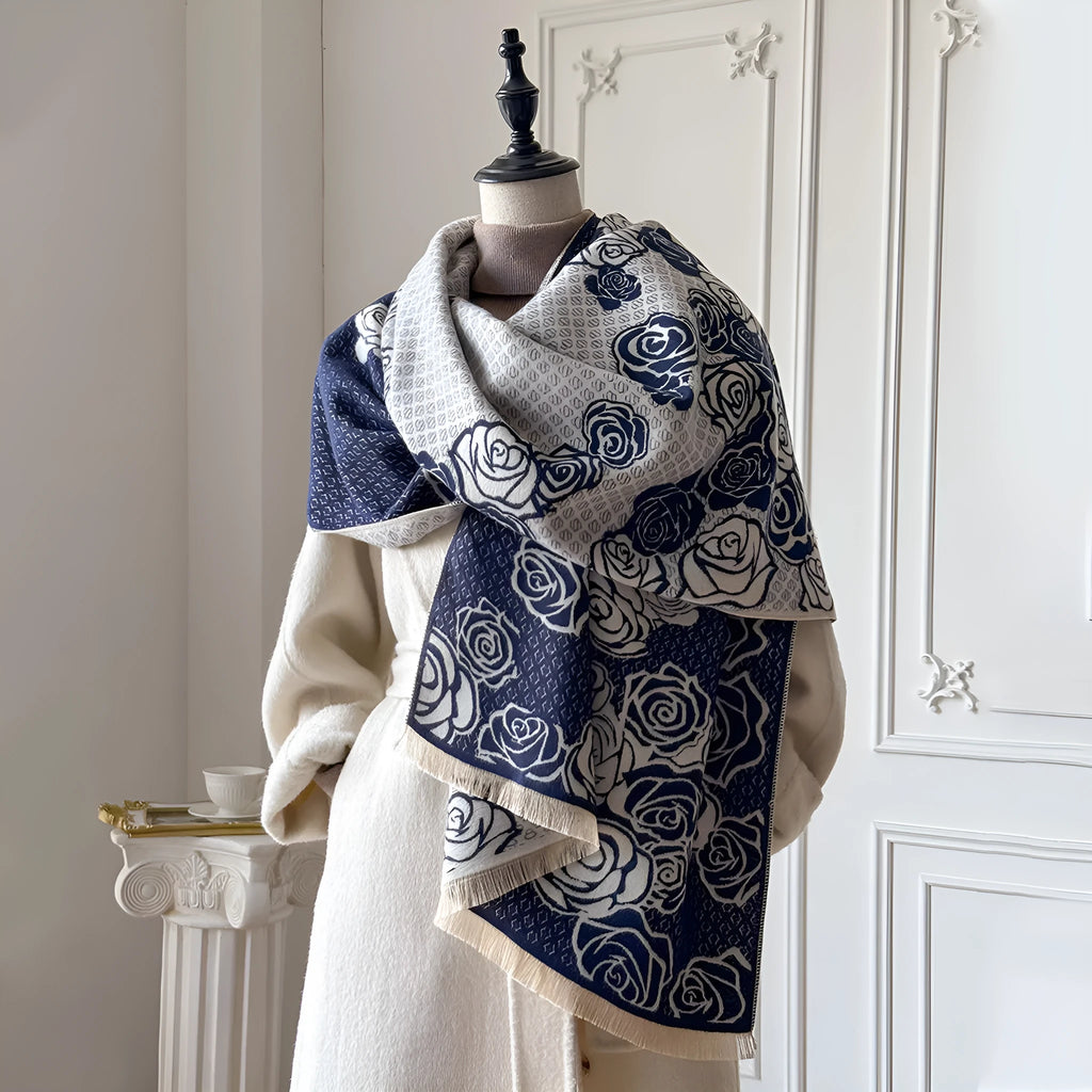 Imitation cashmere thick warm scarf in grey black blue or khaki with tassels 185x65cm