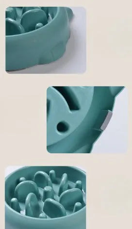 Bone shaped slow feeder dog bowl in green colour with raised internal obstacles