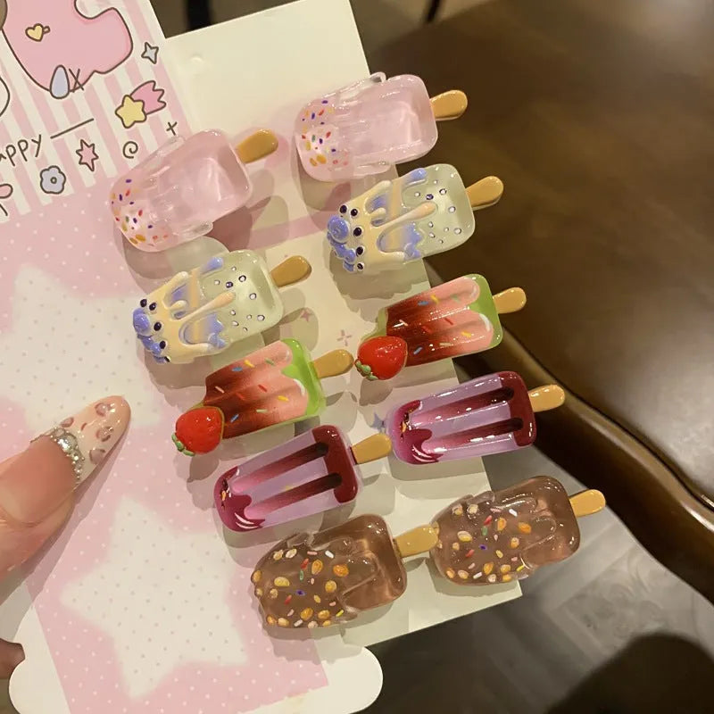 Cartoon ice cream resin hair clip barrette for women in sweet girl style