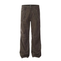Men's brown loose fit straight leg cotton trousers with high waist design