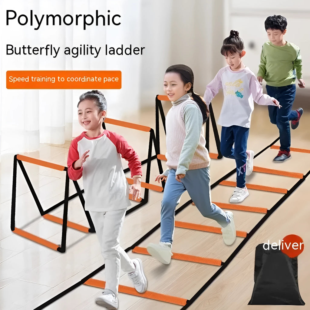 Butterfly pattern agility ladder with jump grid for youth physical fitness training