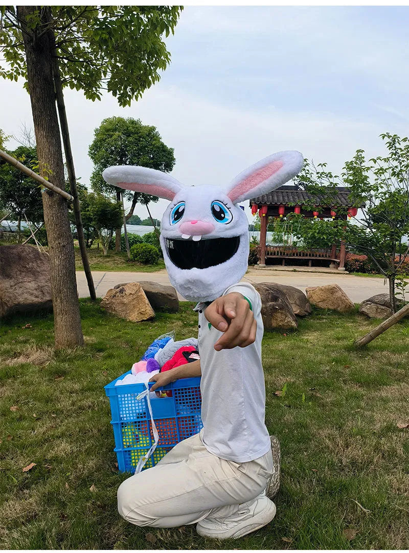 White decorative rabbit head helmet cover for electric scooter and motorcycle helmets