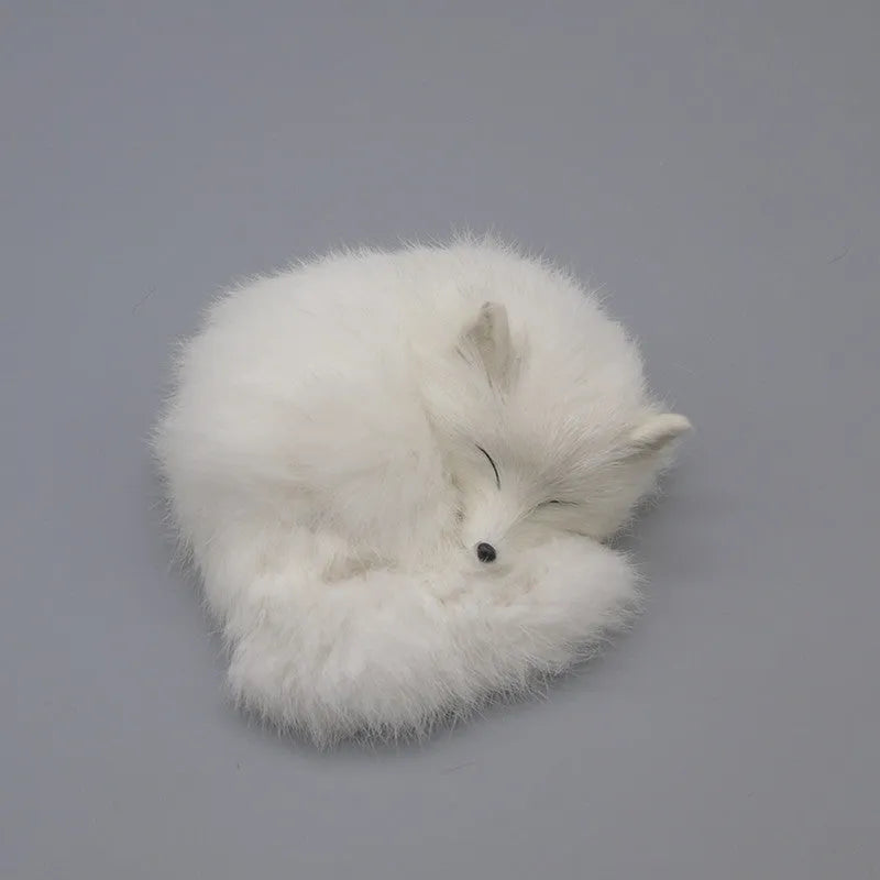 Artificial white fox fur handmade car decoration on a dashboard
