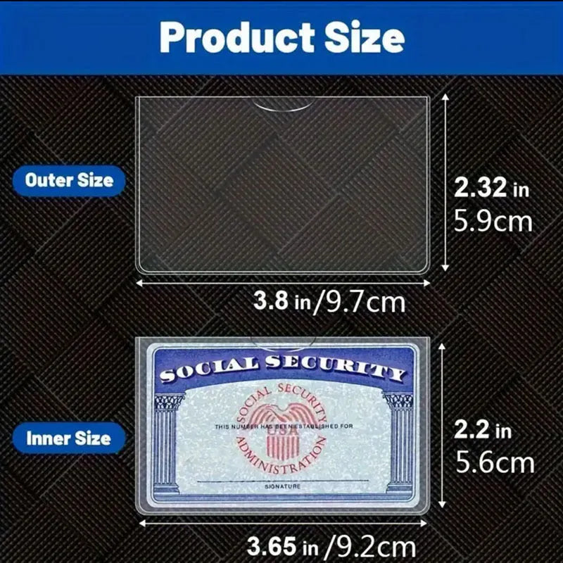 Clear PVC social security card holder measuring 9.7 by 5.9 centimetres