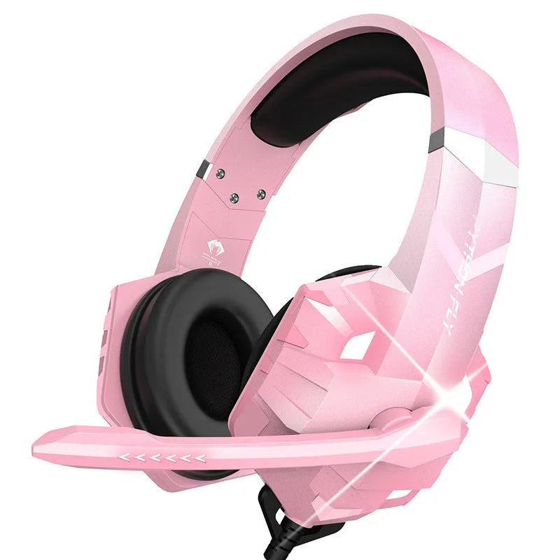 Wired gaming headset with microphone and breathing light in multiple colours