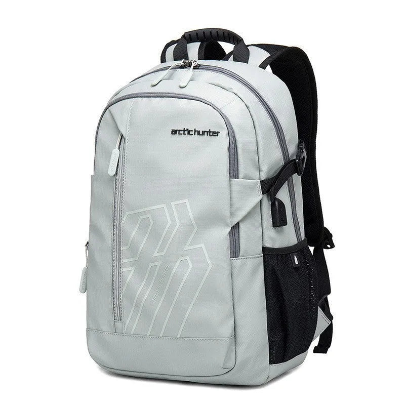 18-inch casual computer backpack in plaid pattern with curved shoulder straps