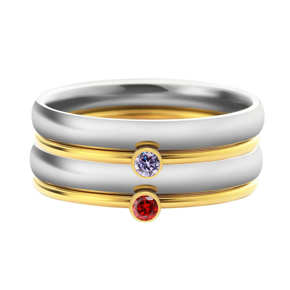December birthstone engraved titanium steel ring with geometric patterns in UK sizes 5-10