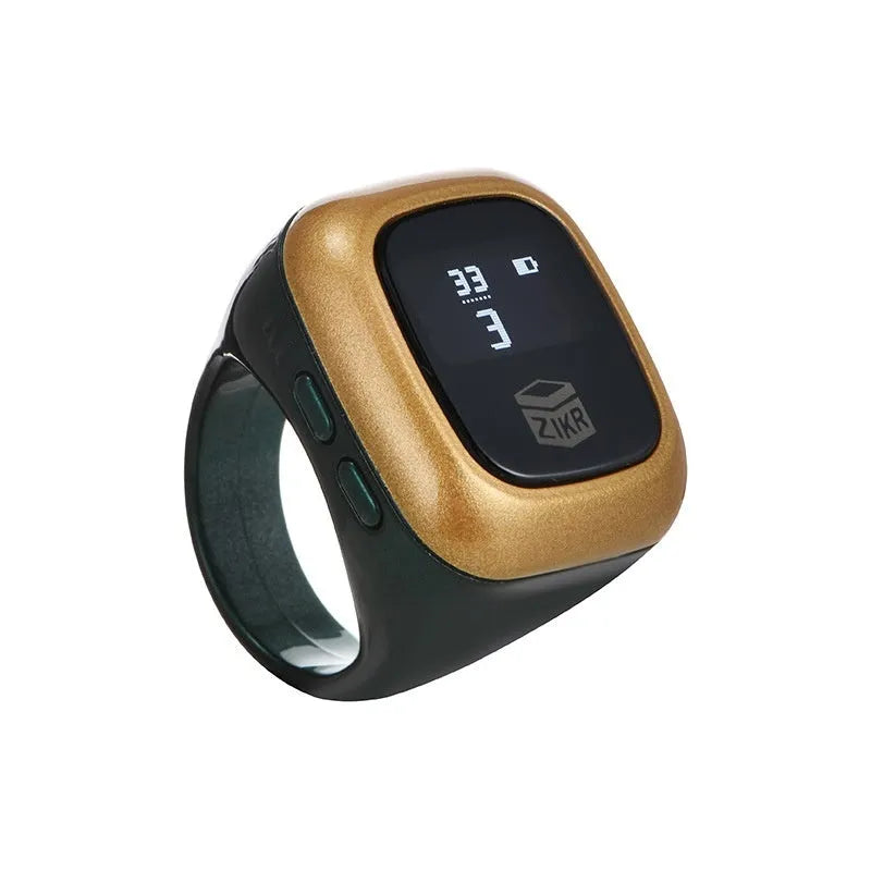 Al-Fatiha electronic dhikr counter with digital display in rose gold, black, and green colour options.