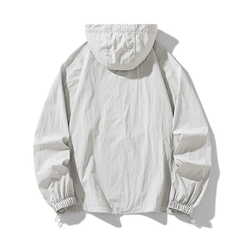 Nylon blend outdoor sports jacket in loose fit showing colour options including creamy-white, wine red and navy blue