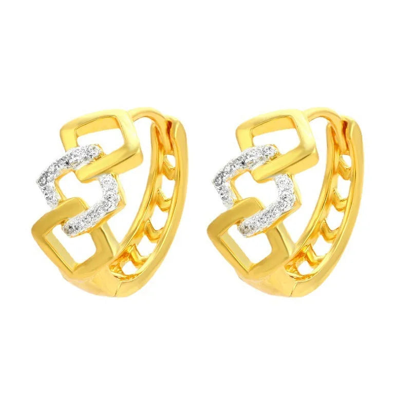 Gold geometric hollow-out earrings with electroplated finish and ear clip fastening