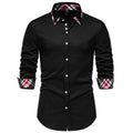 Men's plaid long sleeve shirt with contrast colour triangle collar in polyester blend fabric