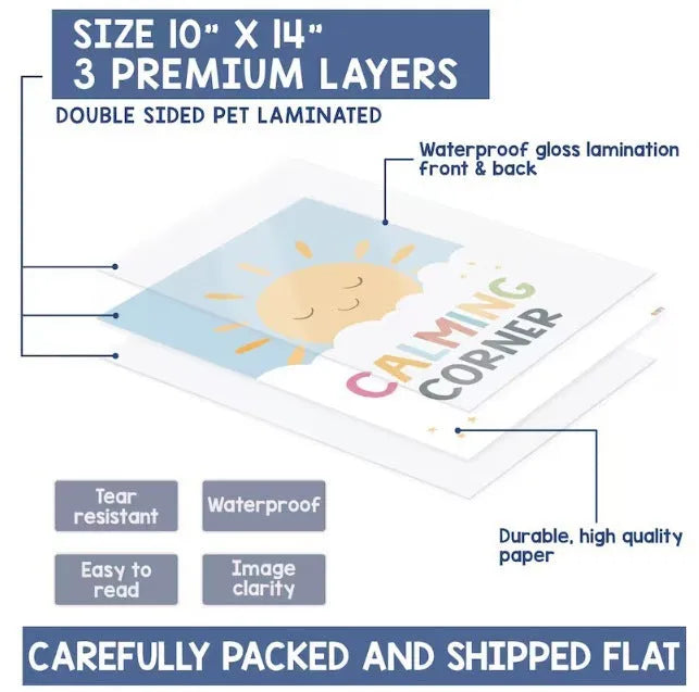 Calm corner poster set with 12 calm posters and puzzle style for classroom wall decoration