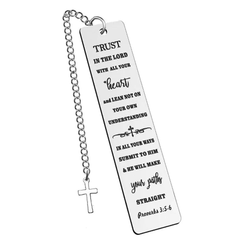 Stainless steel alloy bookmark with Bible verse engraving in European style design