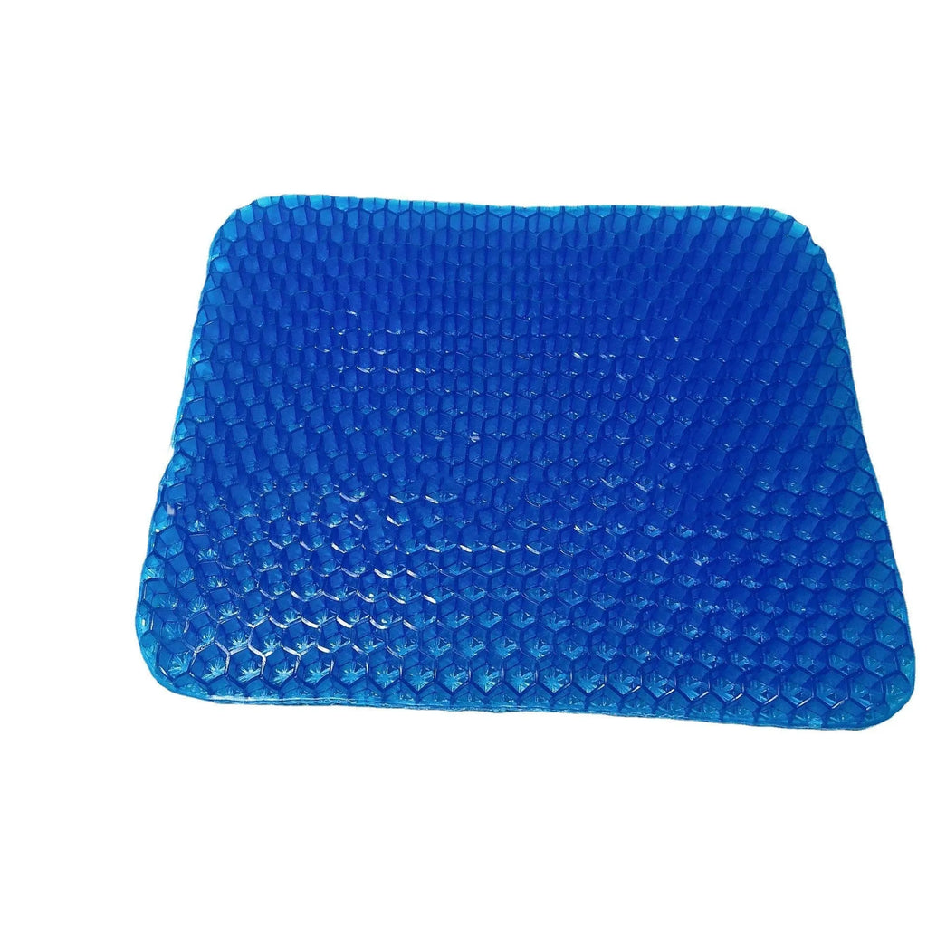 Gel seat cushion with honeycomb pattern showing double thick construction for pressure relief