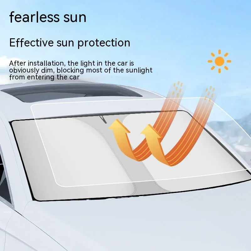 Titanium silver NC fabric car sun shade with double ring front shield design