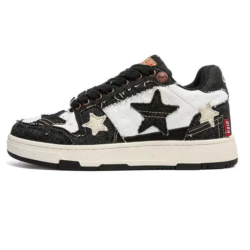 Brown leather platform running shoes with round toe and lace-up closure on white background