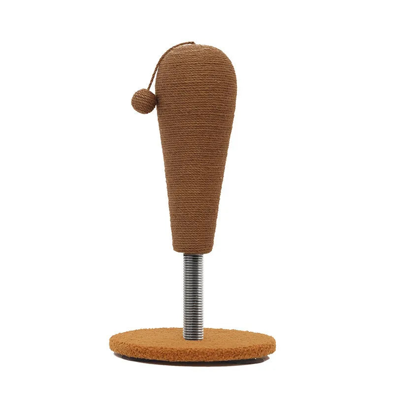 Hemp rope cat scratching post with feeding ball attachment in large and small sizes