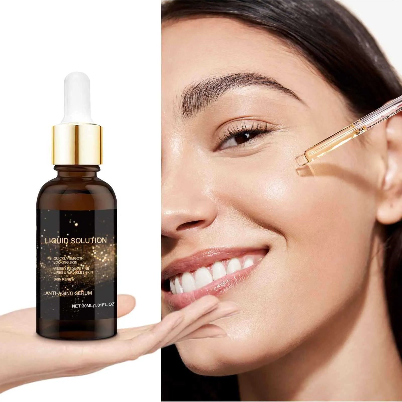 30ml bottle of facial moisturising and nourishing liquid care solution with hyaluronic acid.