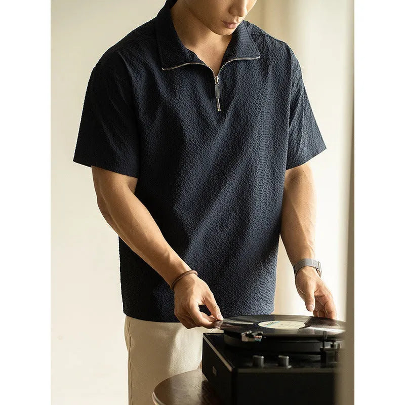 Men's cedar green loose fit short sleeve shirt made from quick-drying polyester fabric