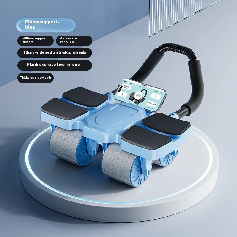 Abdominal exercise wheel with automatic rebound mechanism and four wheels for core training