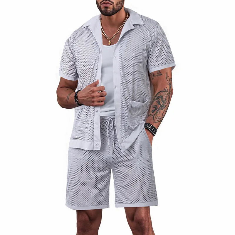 Beach Hawaii see-through dress and shorts set in thin fabric with short sleeve cardigan