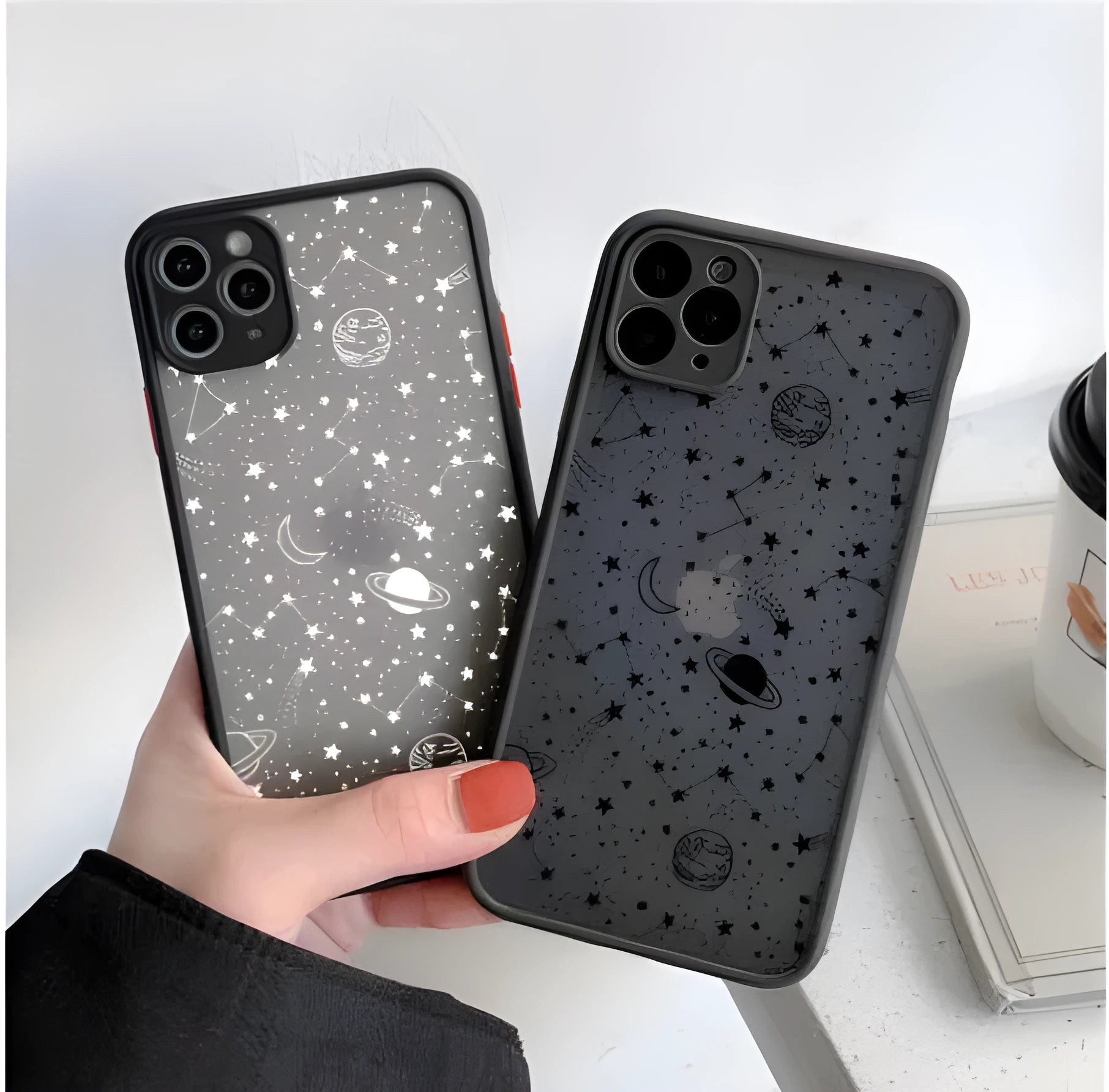 Star Universe textured iPhone sensation shell case in black and white colours showing iPhone X through 13 compatibility