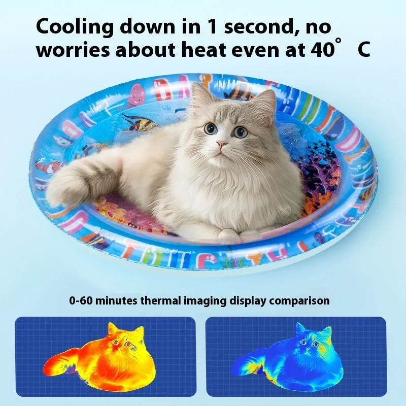 PVC inflatable water cooling mattress for pets in Underwater World or Dolphin design
