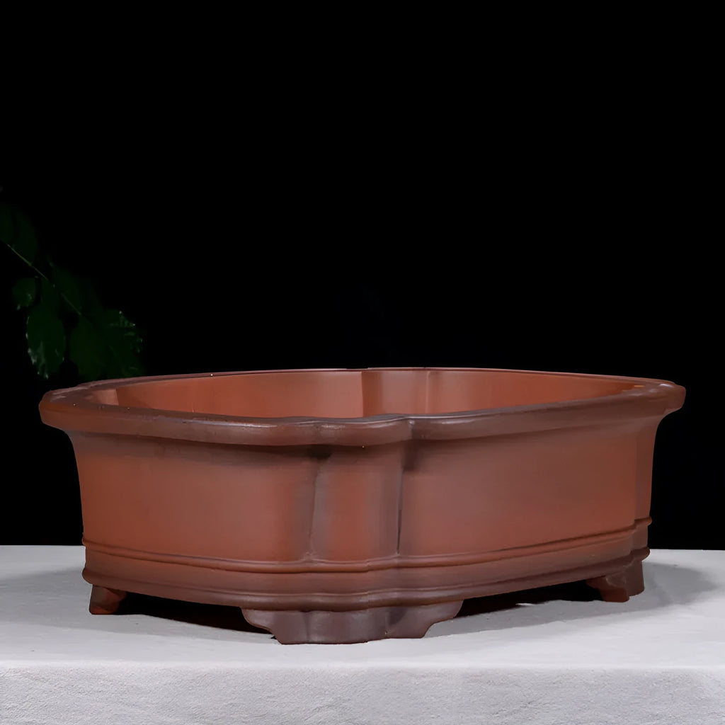 Antique Chinese style purple clay rectangular flowerpot with jade belt crabapple pattern decoration