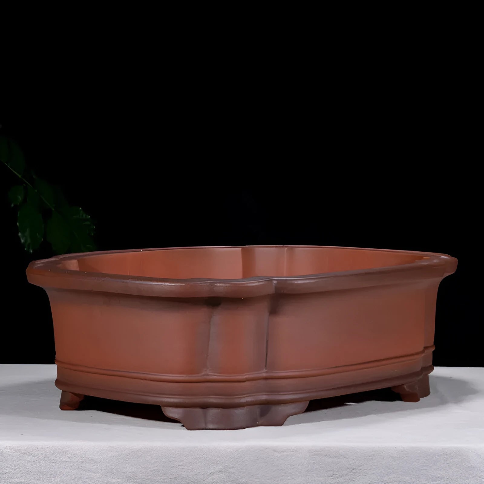 Antique Chinese style purple clay rectangular flowerpot with jade belt crabapple pattern decoration