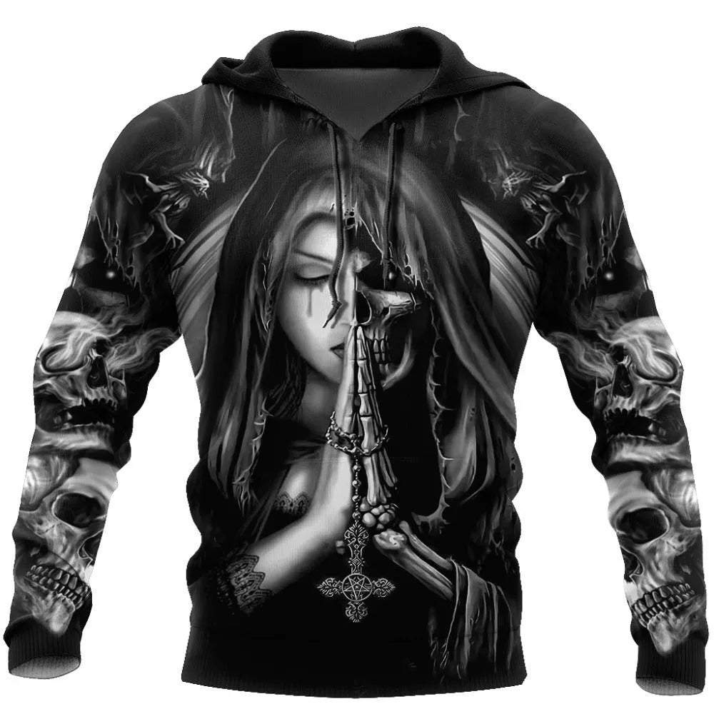 Halloween anime skull three-dimensional hooded sweatshirt with long sleeves showing graphic detail