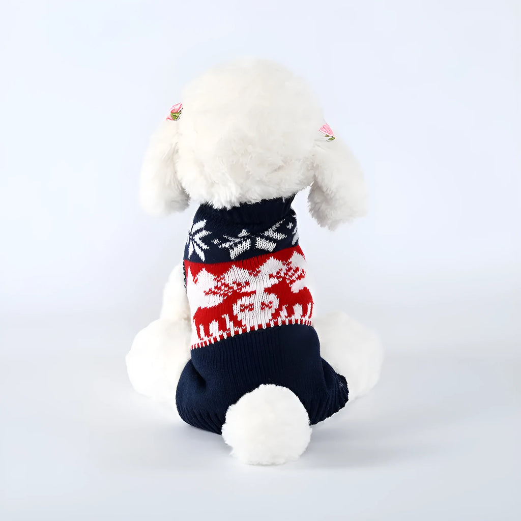 Navy blue personalised Christmas dog knitted sweater for small to medium breeds